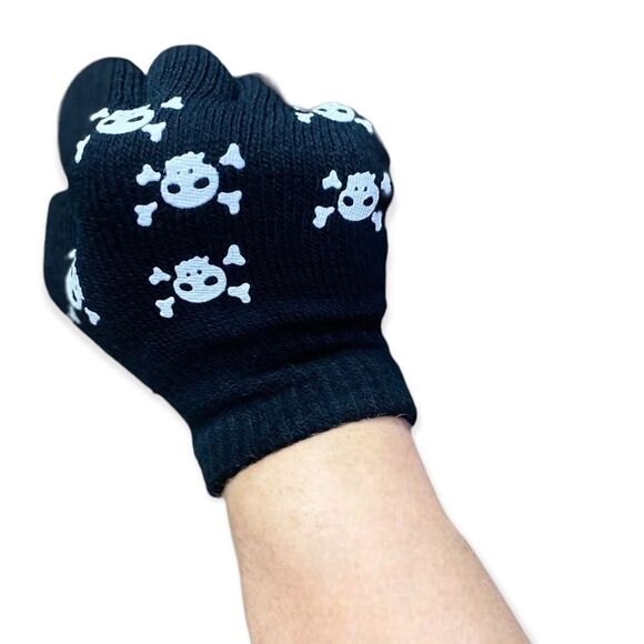 Raves Glow In The Dark Skeleton Bones Black Knit Arm Warmers Gloves NEW - Picture 1 of 4